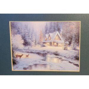 Thomas Kincade Christmas Eve Hang Town Creek Print Wood Framed 11.5" X 9.5"